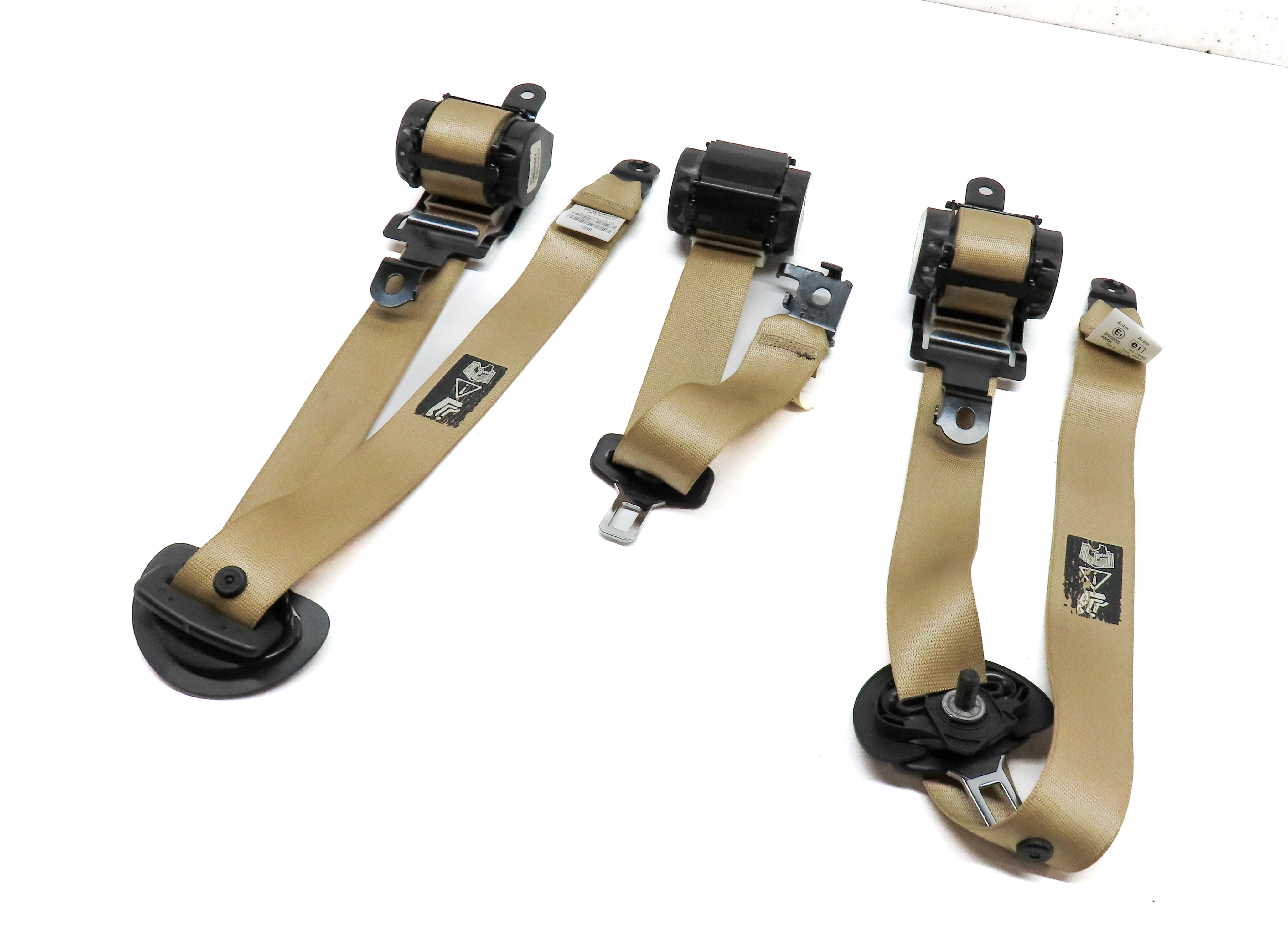 2010 BMW X5 E70 2ND ROW REAR LEFT RIGHT & CENTER SEATBELT RETRACTOR SET3 (BEIGE) — exact item pictured